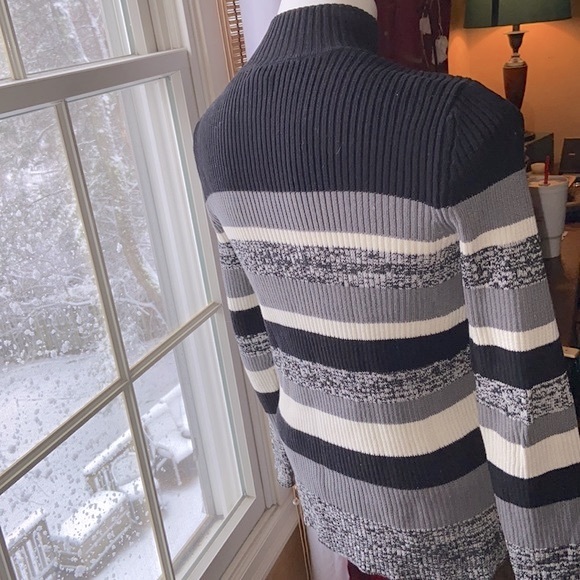 PM 100% COTTON STUDIO WORKS PETITE TURTLENECK BLACK GRAY CREAM EUC - Picture 6 of 8
